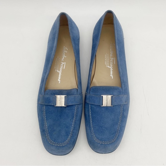 Salvatore Ferragamo Blue Suede Loafers, Size 6 - Picture 2 of 9